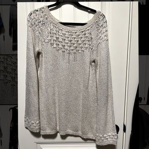 White House Black Market Cream sweater w/chain and sequin details size M